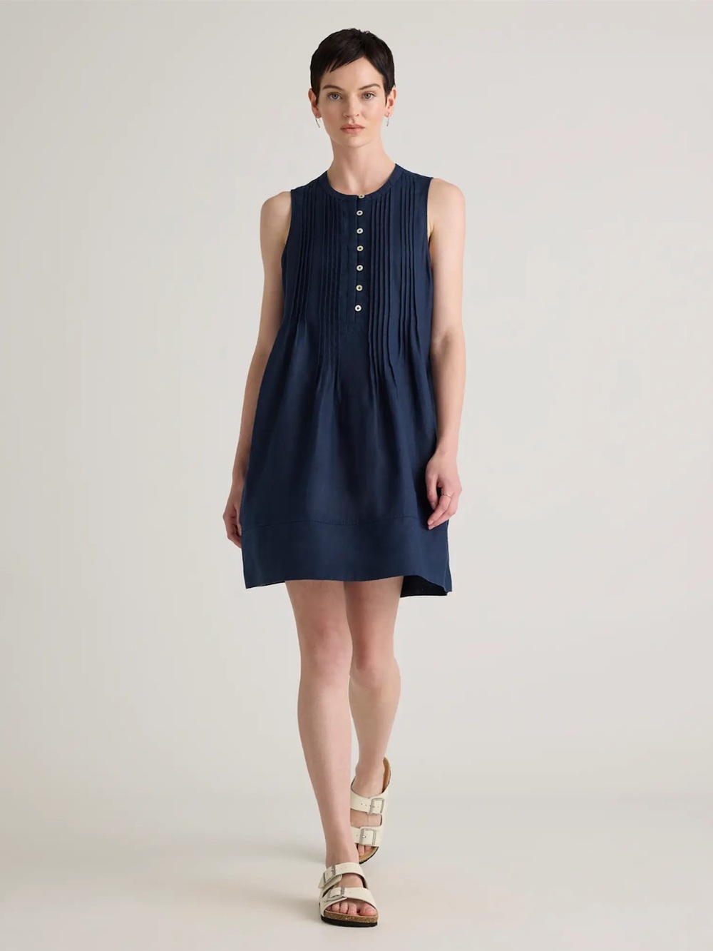 Quince 100% European Linen Sleeveless Swing Dress Deep Navy Small
